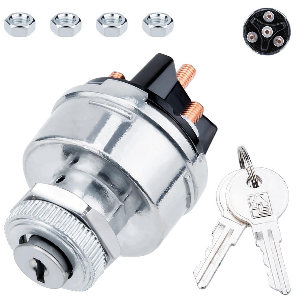 Ignition Switch with Key, Universal Ignition Key Switch, 12V 4 Position Start...