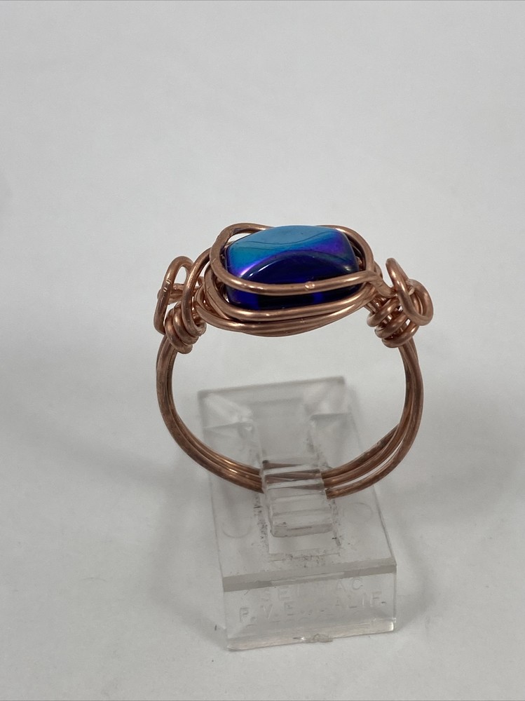 Handmade ~ Copper Wire Wrap ~ Glass Bead Ring ~ Size 8 #130