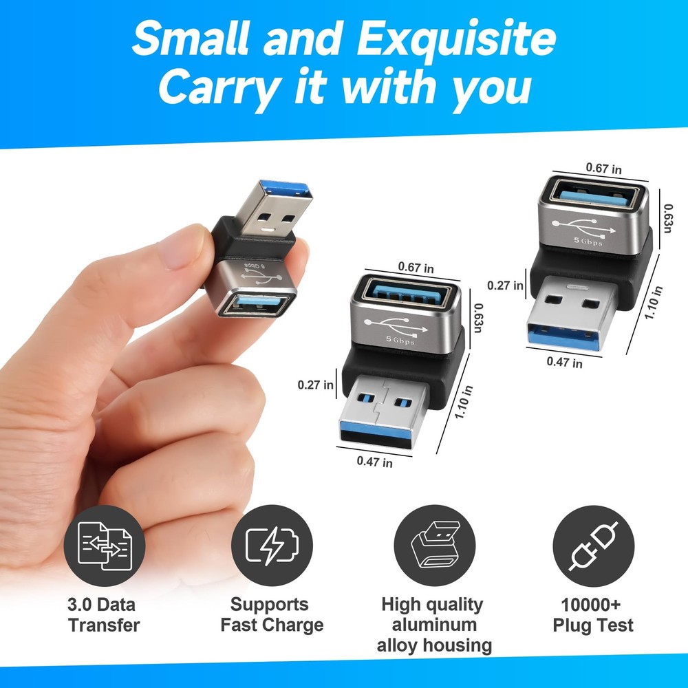 USB 3.0 Adapter 90 Degree 2 Pack Up and Down Angle