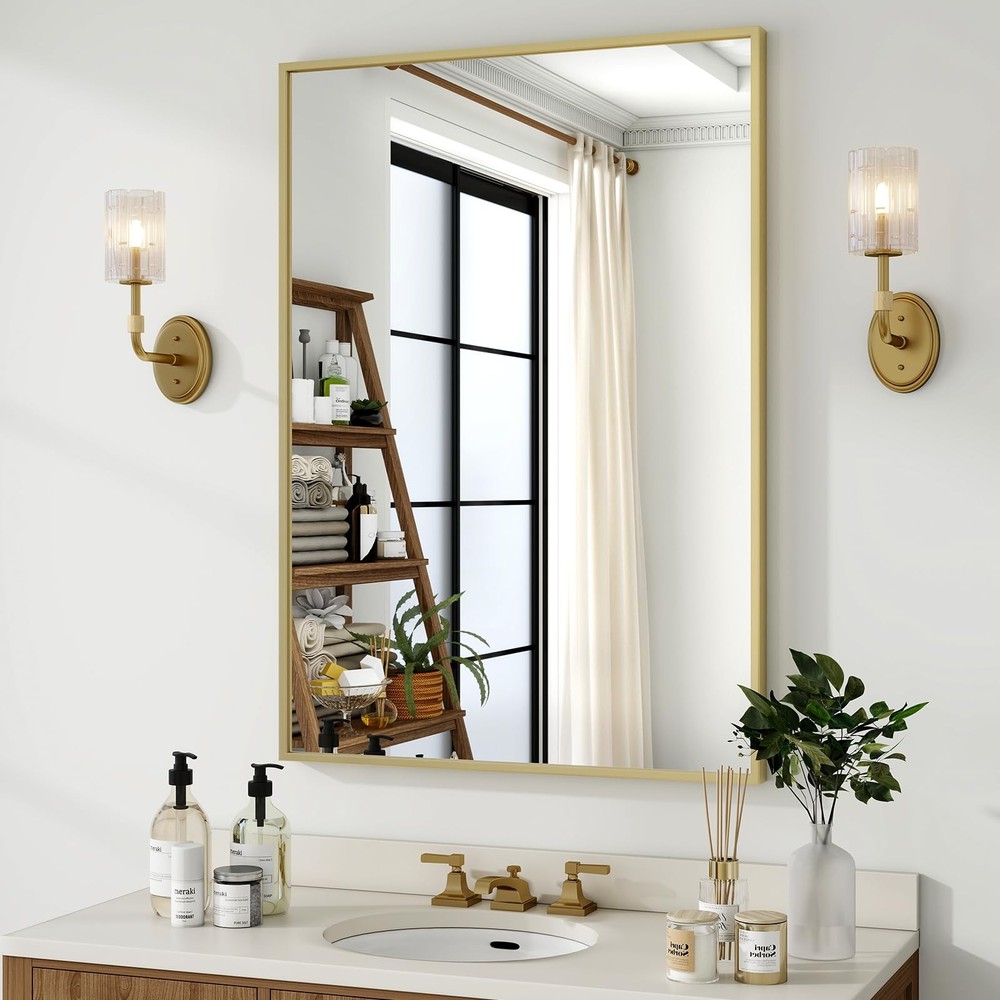 24"x36" Framed Bathroom Mirror for Wall Rectangle Mirror Aluminum Alloy Frame...