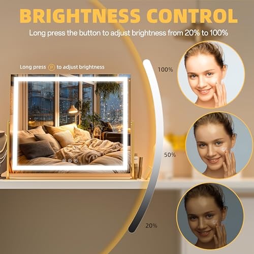 Vanity Mirror with Lights, 24'' x 20'' Lighted Makeup Mirror, Touch Screen