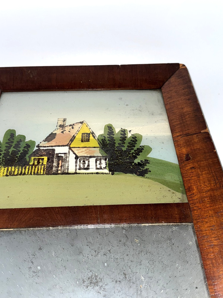 Antique Reverse Painted Scene and Wall Mirror