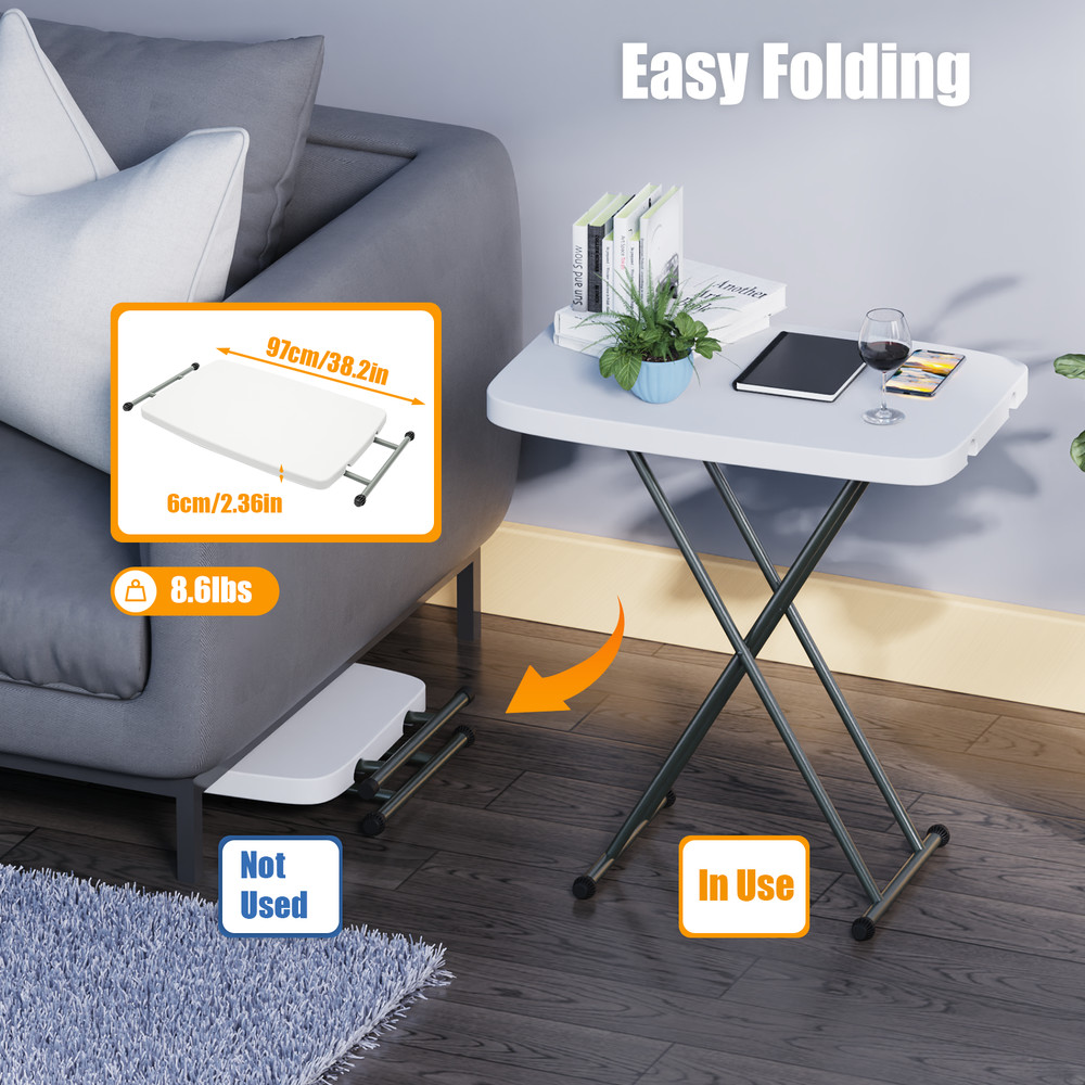 20x30" White Folding Table Portable and Adjustable Small Table