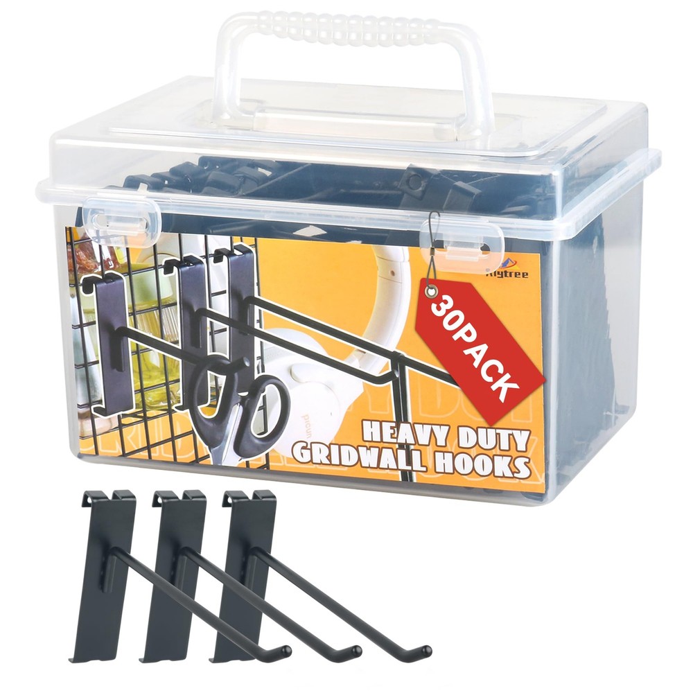 Gridwall Hooks 4in Black Grid Wall Panel Hangers Metal Display Hooks for Grid...