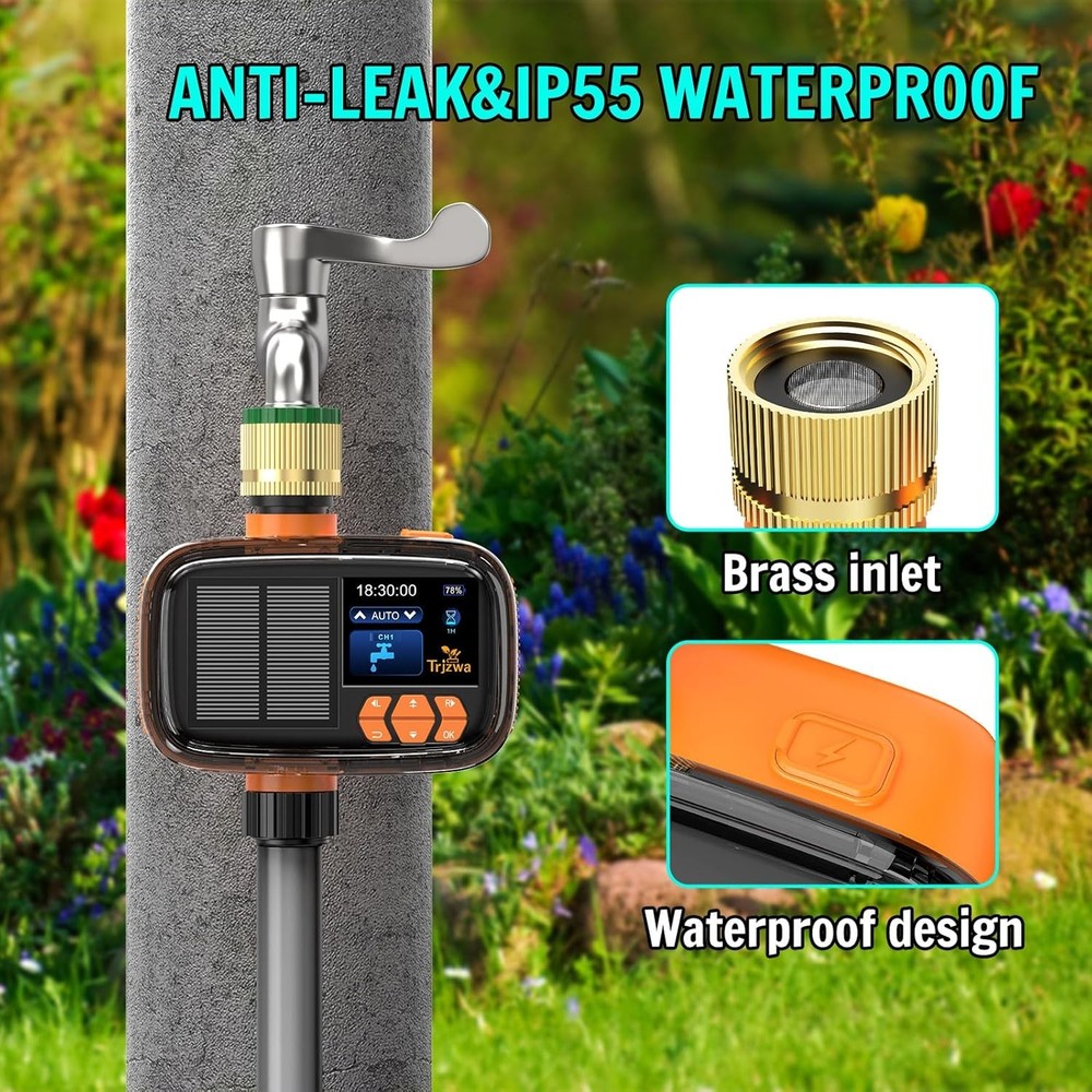 Solar Sprinkler Timer, USB-C Charging Irrigation System 2000mAh for Yard/Garden