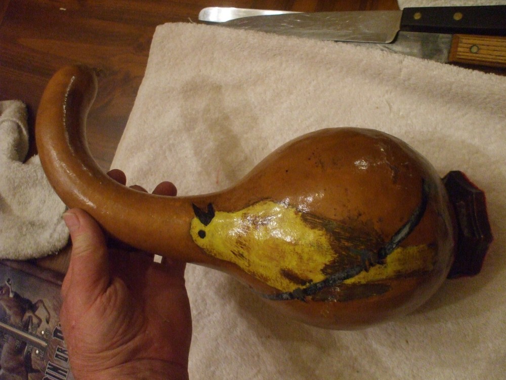 HAND PAINTED GOURD WITH PAINTED BIRD