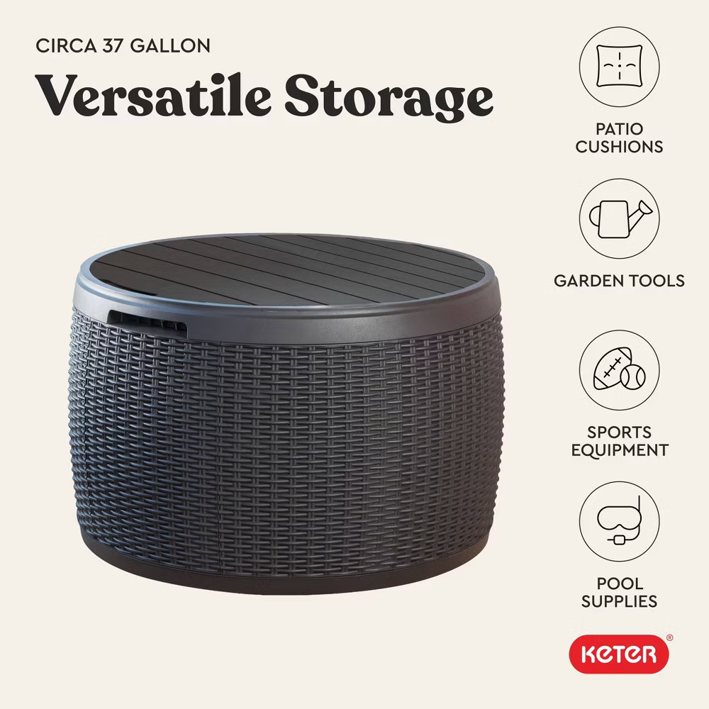Keter 37gal Circa Wood Deck Box Brown