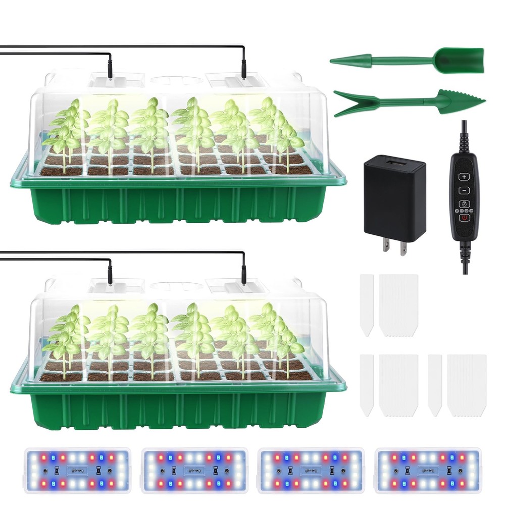 2 Packs Large Seed Starter Tray, Adjustable Brightness and Timer with 48 Full...