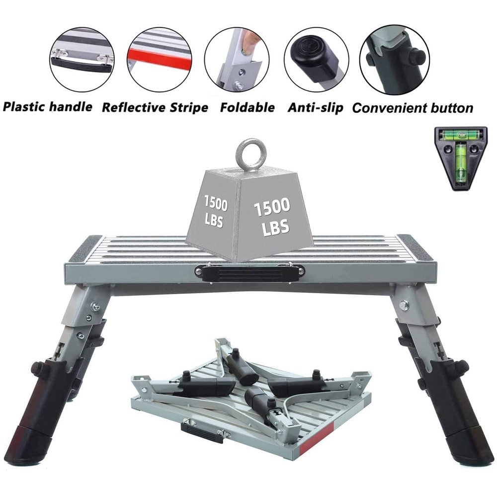 Large RV Step Stool, Adjustable Height Aluminum Folding Platform Step Ladder ...