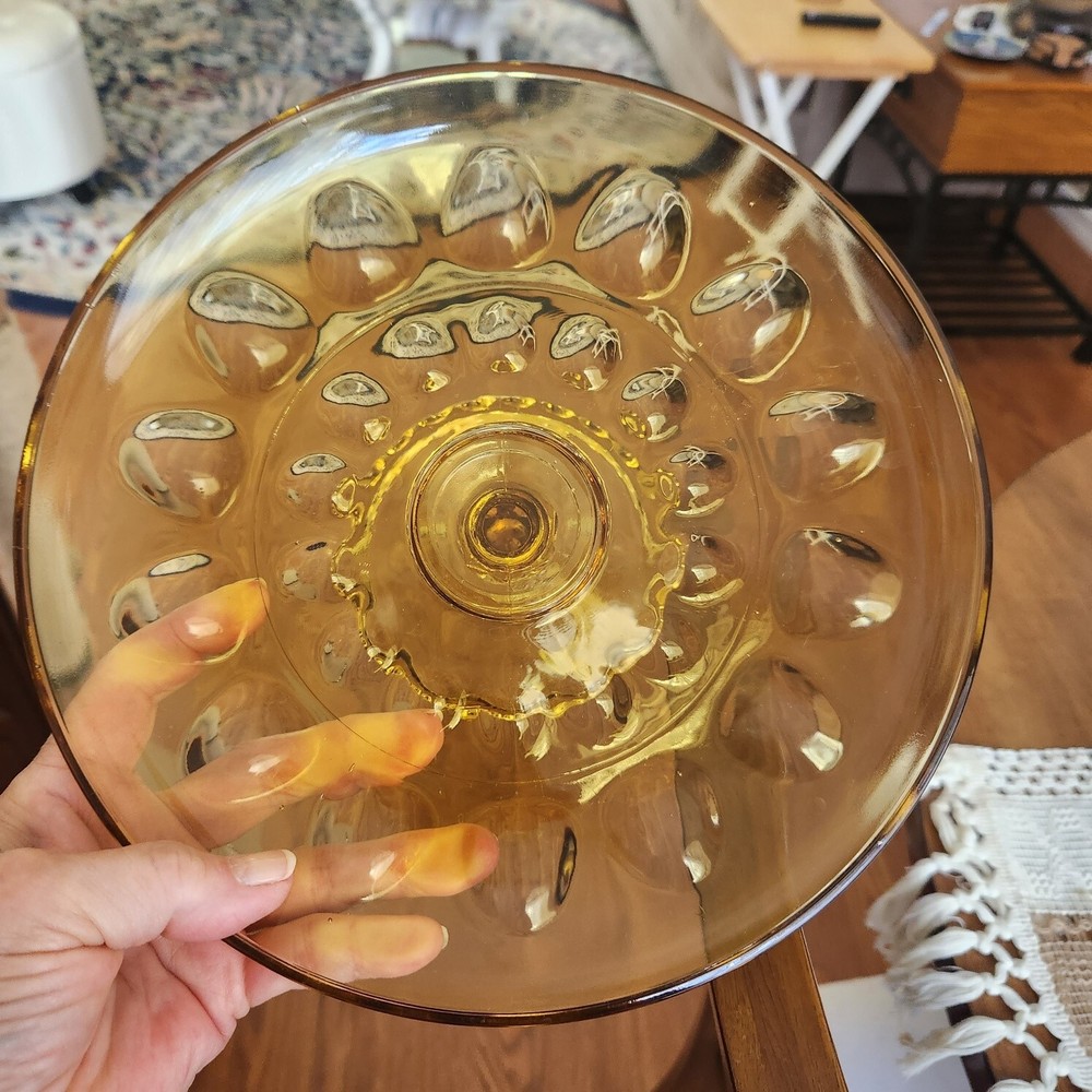 VINTAGE AMBER THUMBPRINT CAKE STAND