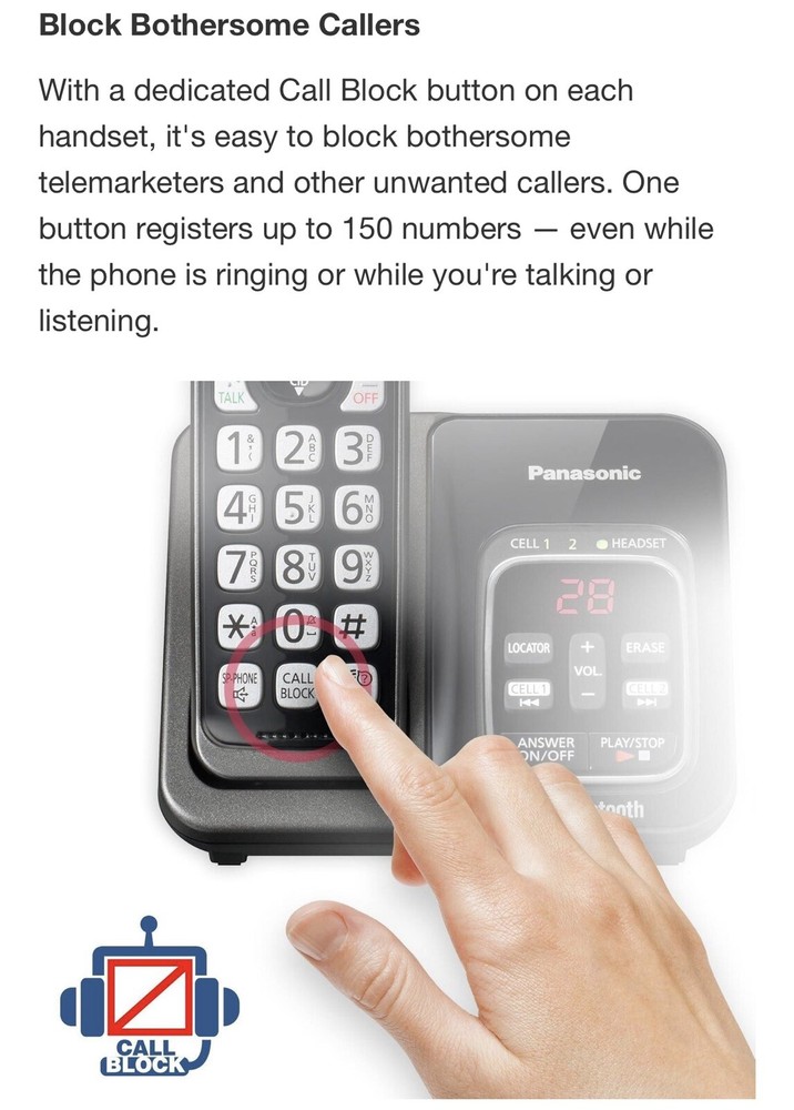 Panasonic, DECT 6.0 Bluetooth 3-Handset Phone System, Link2Cell No Landline Need