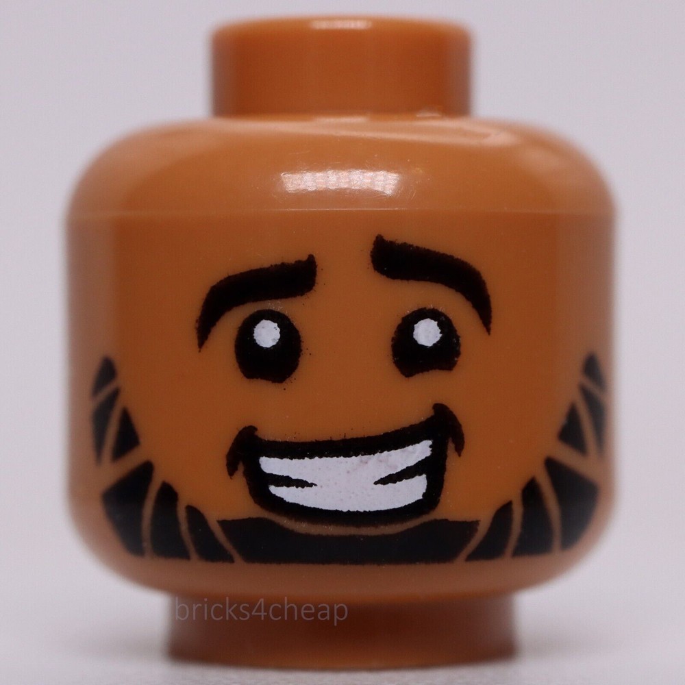 Lego Medium Nougat Head Black Eyebrows Full Beard Hair on Back Zigzag Styling