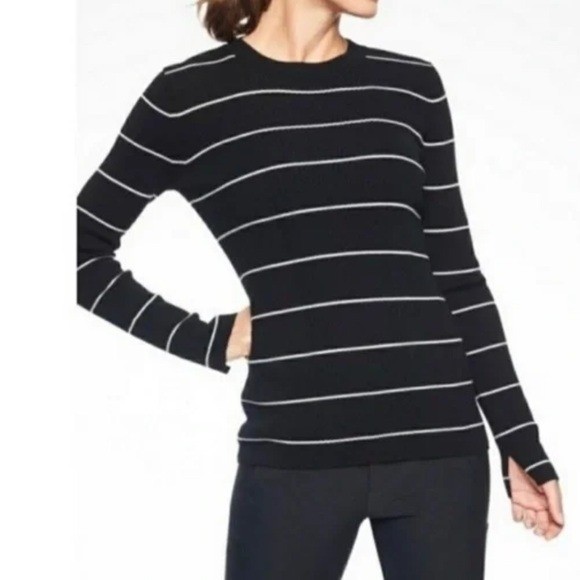 Athleta Bayside Black & White Stripe Merino Wool Blend Sweater Size Medium