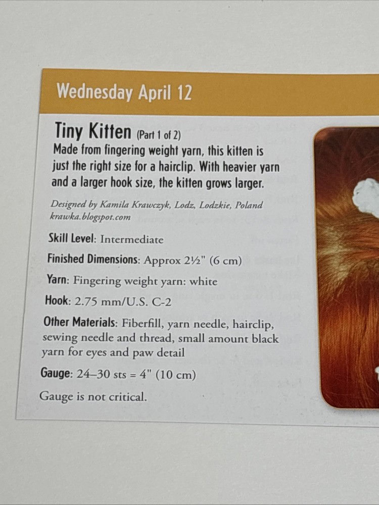 Tiny Kitten Crochet Pattern Cards Pages