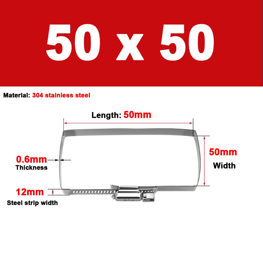 304 Steel Square Hose Clamp 50-1200mm Rectangular for Cable Tray & Pipe Fixing