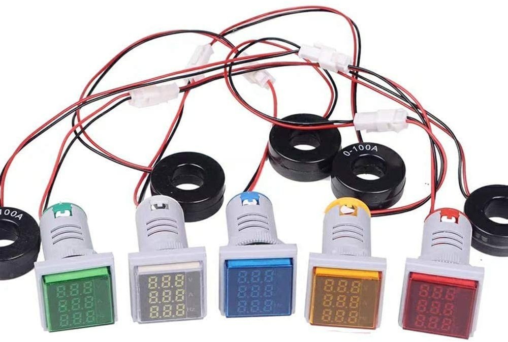 with Three-Digit Display AC Current, Voltage, Frequency Indicator, 22mm Green