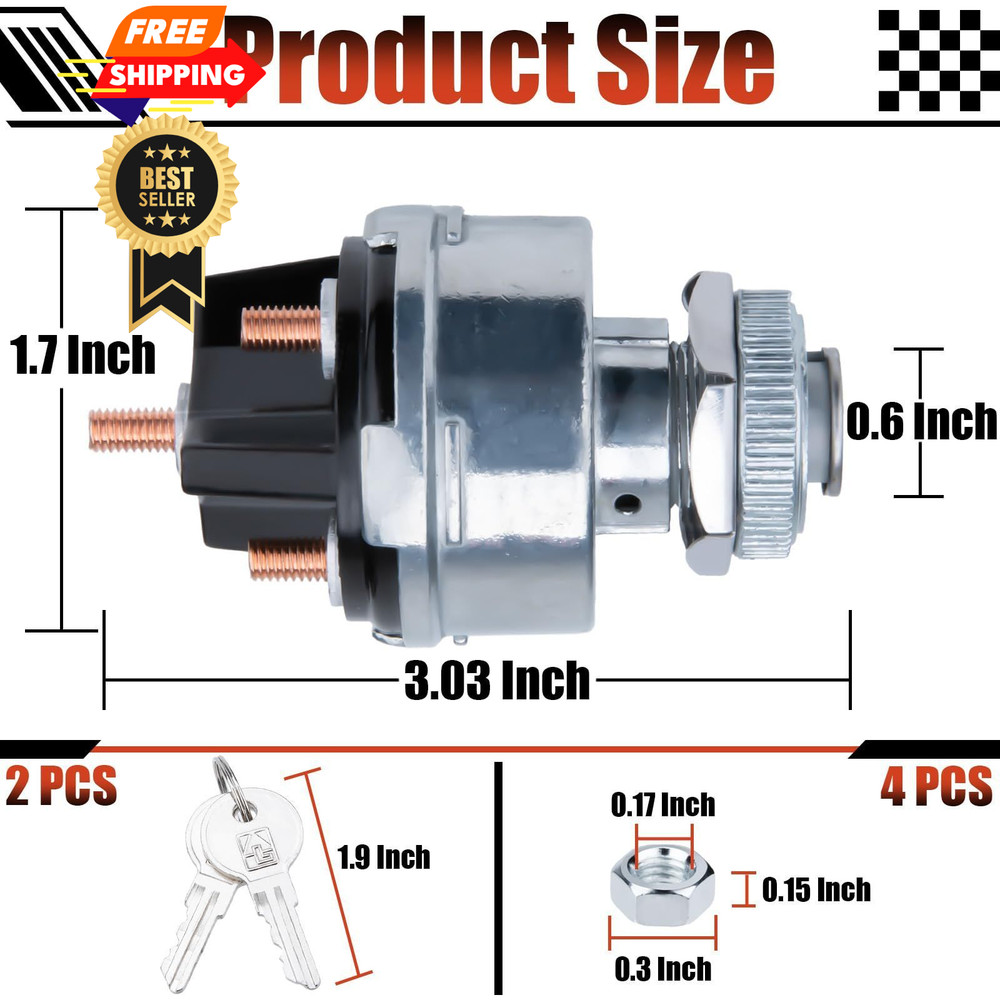 Ignition Switch with Key, Universal Key Switch, 12V 4 Position...