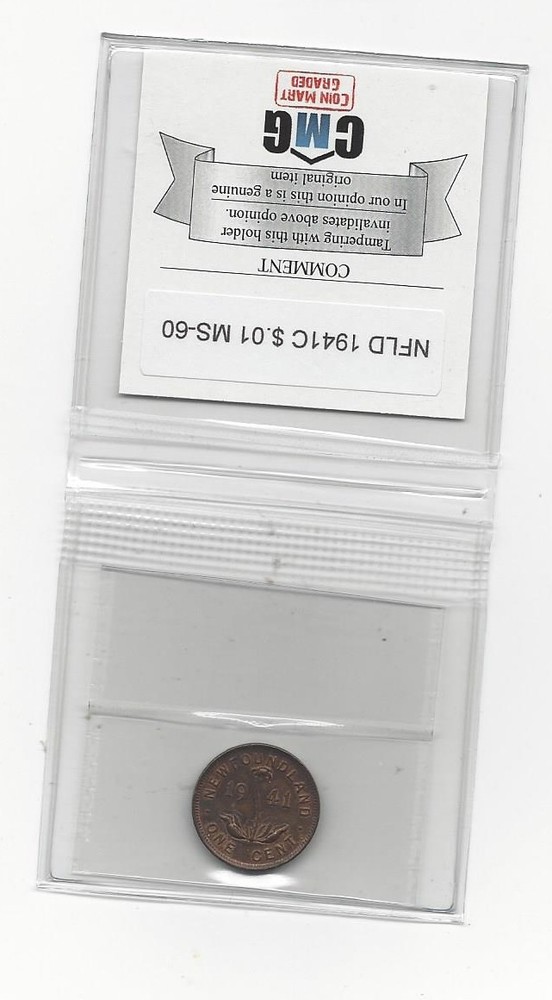 1941c Coin Mart Graded, Newfoundland Small One Cent, **MS-60**