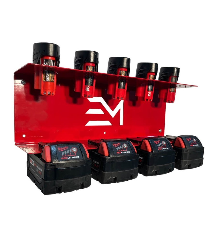 Milwaukee M18 Locking & M12 Battery Holder/Storage Gloss Red