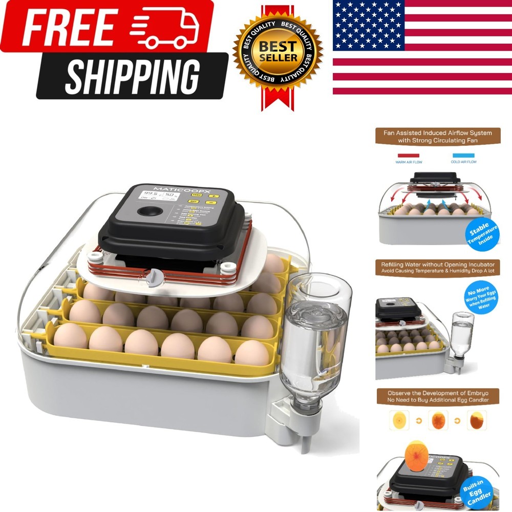 30 Egg Incubator with Humidity Display, Egg Candler, Automatic Egg Turner, fo...