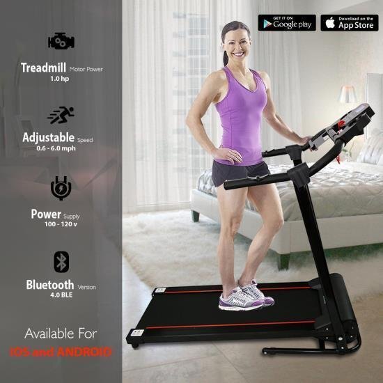 SERENE-LIFE Folding Exercise Track Base Digital Treadmill w/ Downloadable App