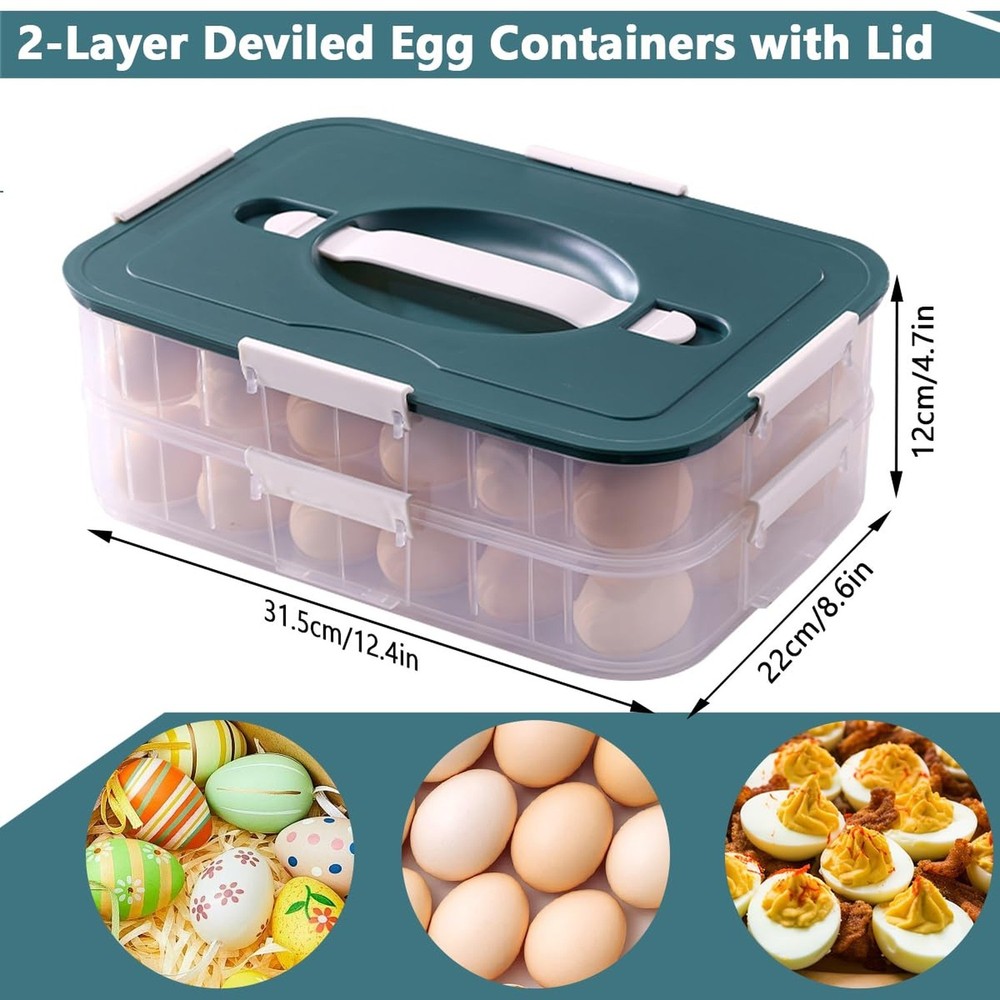 2 Layer Deviled Egg Containers with Lid, 36 Slots Deviled Egg Tray Carrier wi...