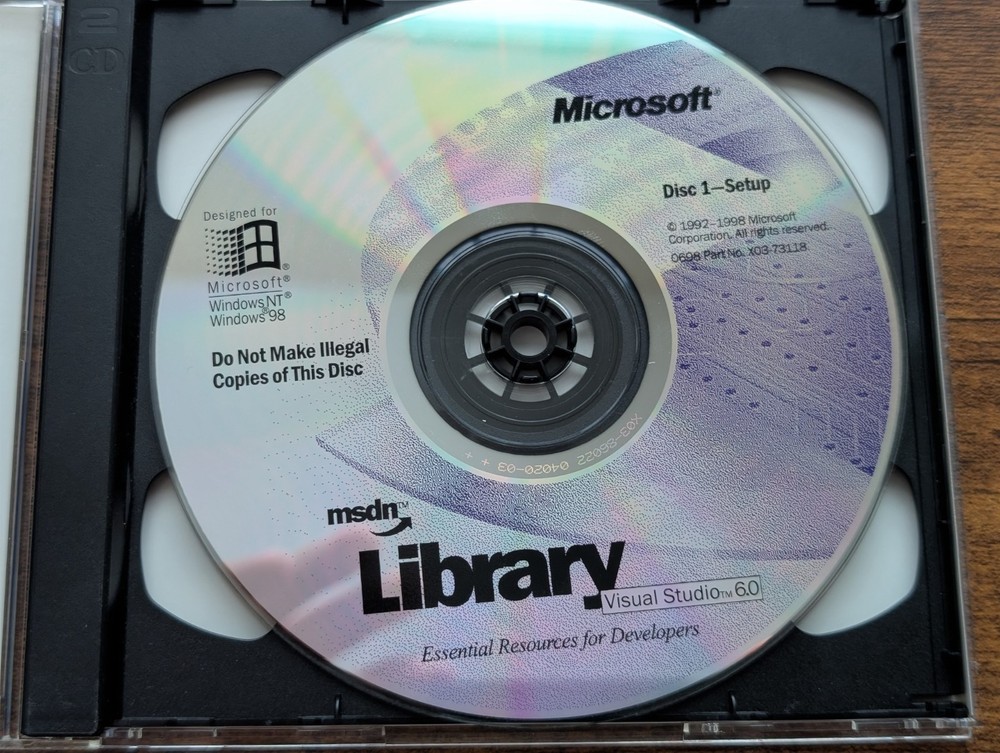 Microsoft MSDN Library Visual Studio 6.0 (1998) 2-CD Set w/ Case Windows 95/98 N