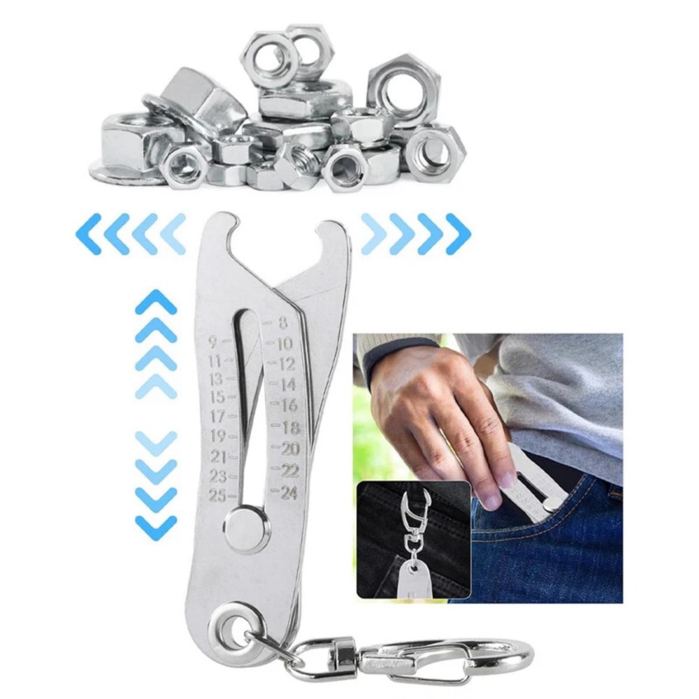 Stainless Steel Bolt Size Identifier - Thread Gauge with Keychain Attachment
