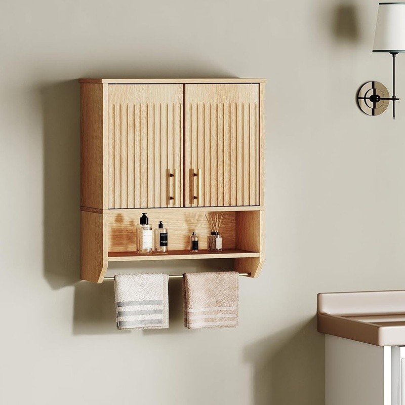 Wall Mounted Bathroom Cabinet Storage Organizer Double Doors W/ Adjustable Shelf