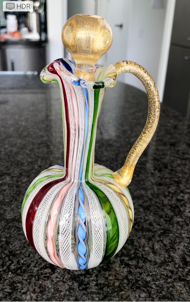 Murano Ribbon and lattice multicolor cruet bottle.