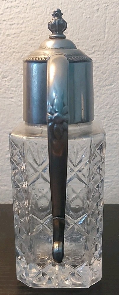 Vintage Square Glass Jug Bacchus Head Silver Plate Spout