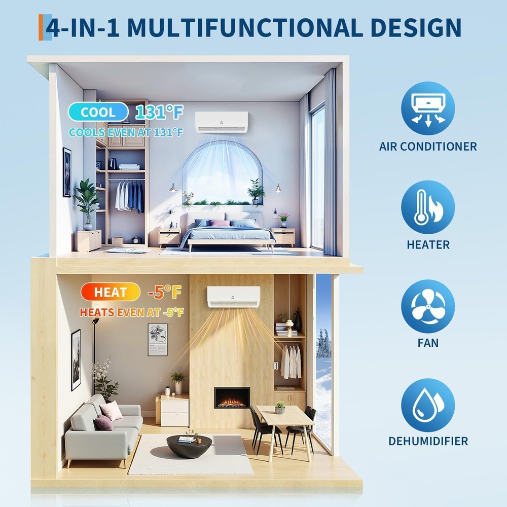 🔵Mini Split Air Conditioner 12000 BTU with 19 SEER2 Efficiency Heating & Coolin