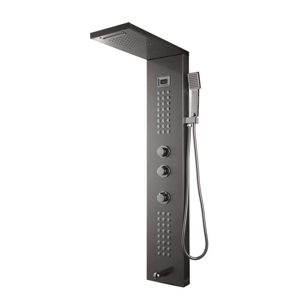 Bathroom Black Rainfall Shower Panel Column Massage Jets Sprayer Taps Wall Mount