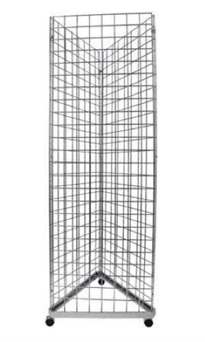 Wire Grid Triangle Tower Display Rack Casters Rolling Casters Chrome 2' x 6 ½' H