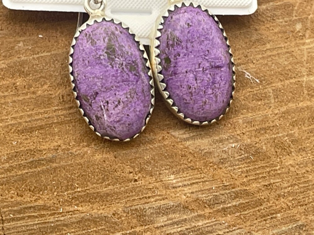Native Sterling Silver Purpurite Dangle Drop Earrings--2195.24