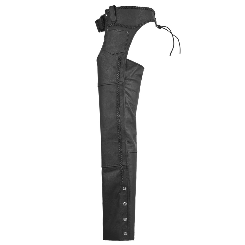 HL12805BRAIDED Basic Classic BLACK Style Leather Motorcycle Chap for Motorcycle