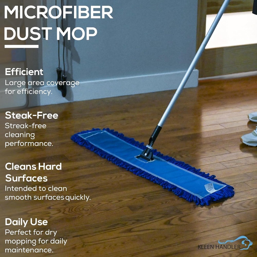 3-Pack 36-Inch Microfiber Dust Mop, Large Washable Commercial Dust Mop, Blue