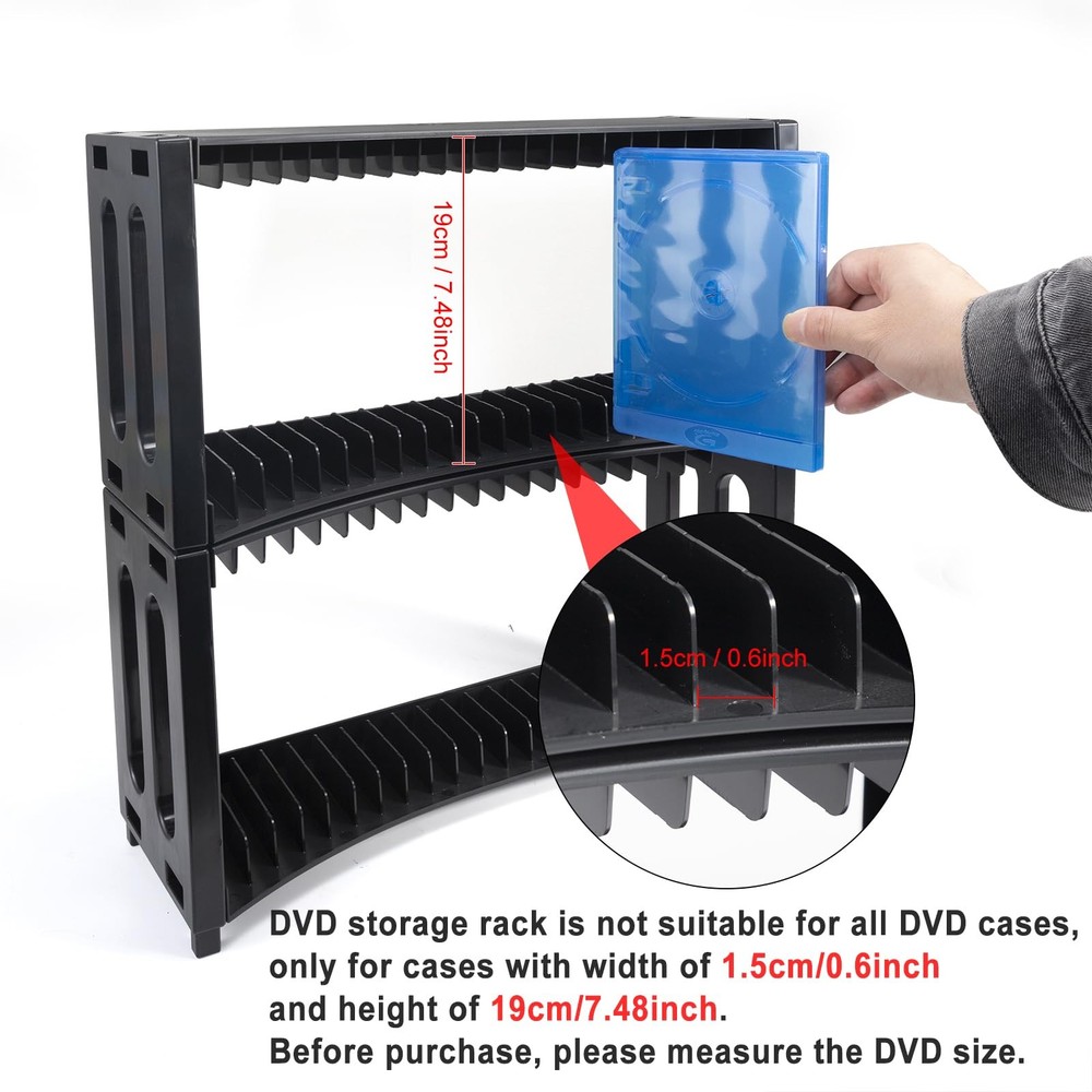 Stackable DVD Storage Rack, 2 Pack, Holds 40 Slim DVD Cases, Organizer