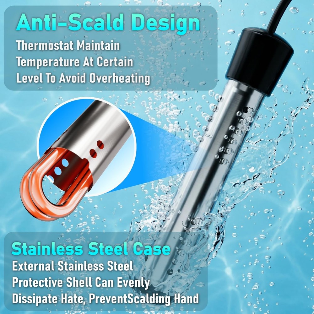 Immersion Water Heater Electric 2000W, Portable Submersible Water Heater with...