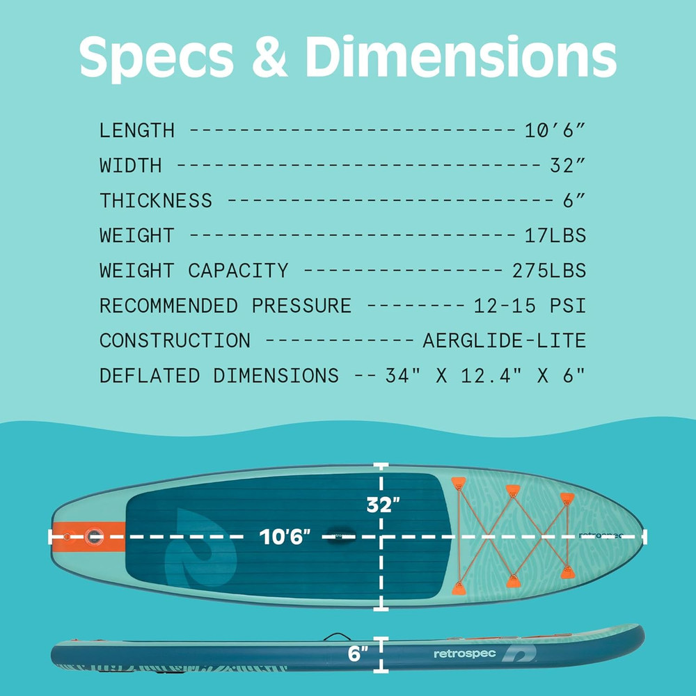 Retrospec Weekender Inflatable Stand up Paddle Board Includes Paddle, Pump, and