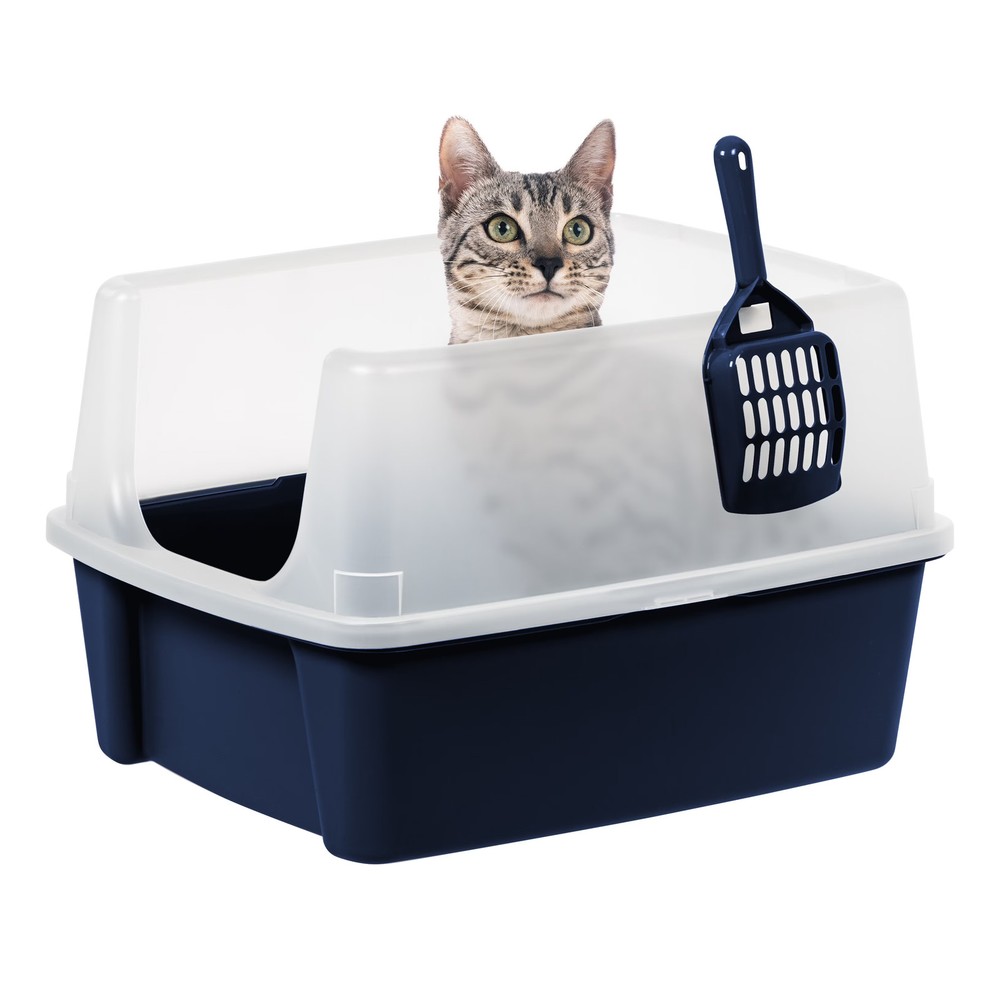 Inspired Essentials, High Sided Open Top Cat Litter Box with Scoop, Navy