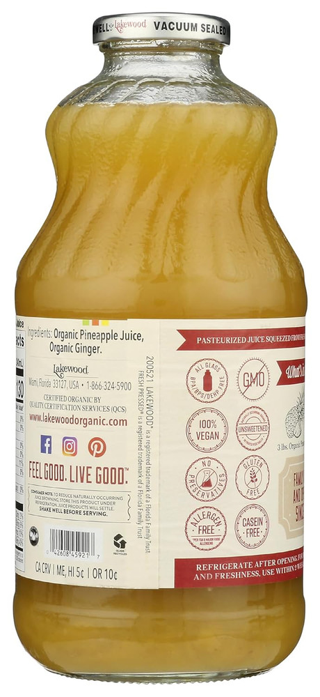 Organic Pineapple Ginger Juice, 32 FZ