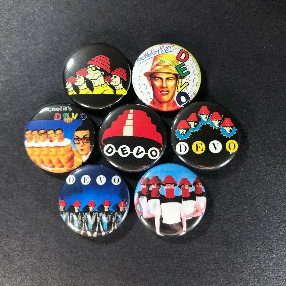 Devo 1" Button Pin Set (7 Pins Total) New Wave Post Punk Synth Pop