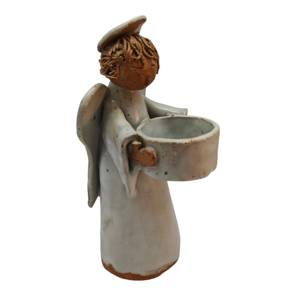 Studio Art Potter Clay Glazed Angel Candle Holder