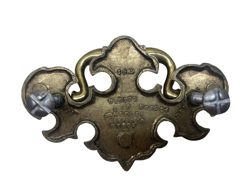 Brass Drawer Pull Chippendale Batwing Drop Pull Pine Cone KCB Keeler Vtg 3.5"