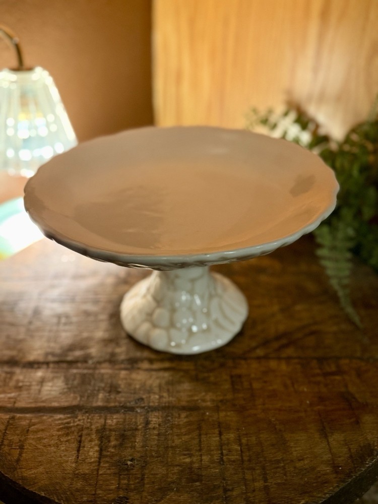 White Ceramic Cake Stand Round 9” Grape Pattern