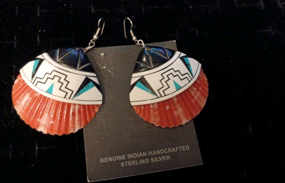 Shell Earring Tourquoise / Shell / Onix Sterling Silver Navajo Handmade