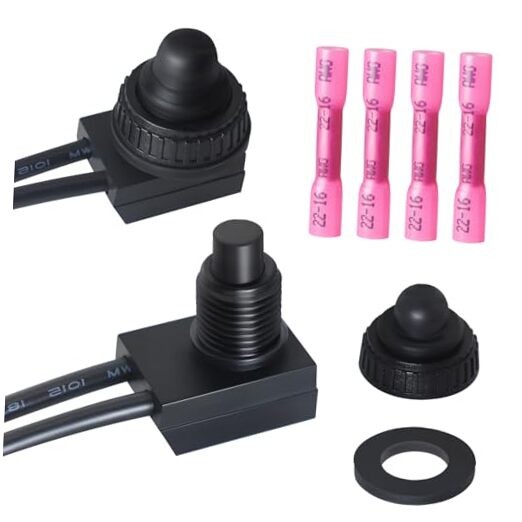 PCS Waterproof Switch 1v, ON/Off SPST Waterproof Push Button Switch 2 Black