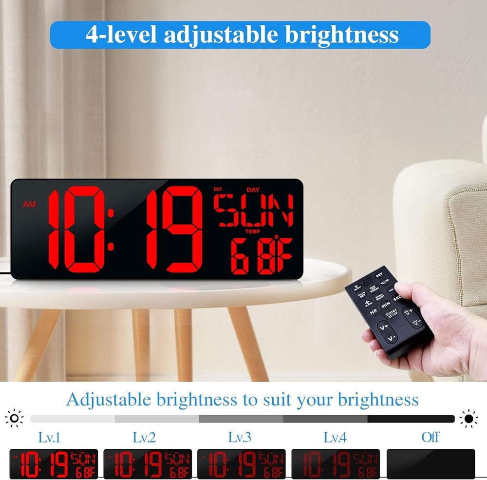 Large Digital Wall Clock with Remote Control 17.2" LED Large Display Timer