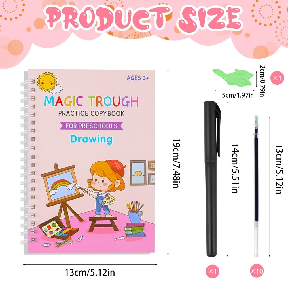 4 Pc Magic Grooved Practice Copybook,Reusable Small-(5.1in×7.3in)